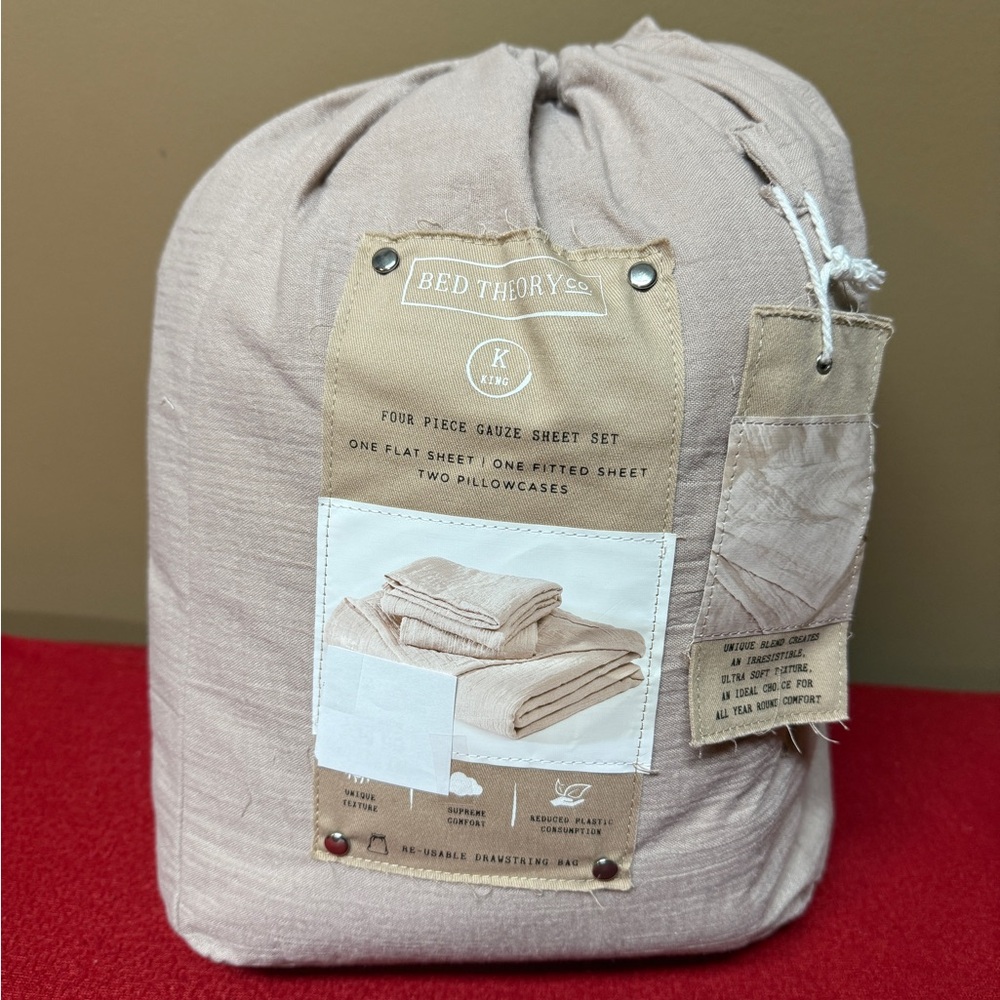 Bed Theory Co. 4 Pc Gauze Leonore King Sheet Set In Adobe Rose Soft Texture NWT